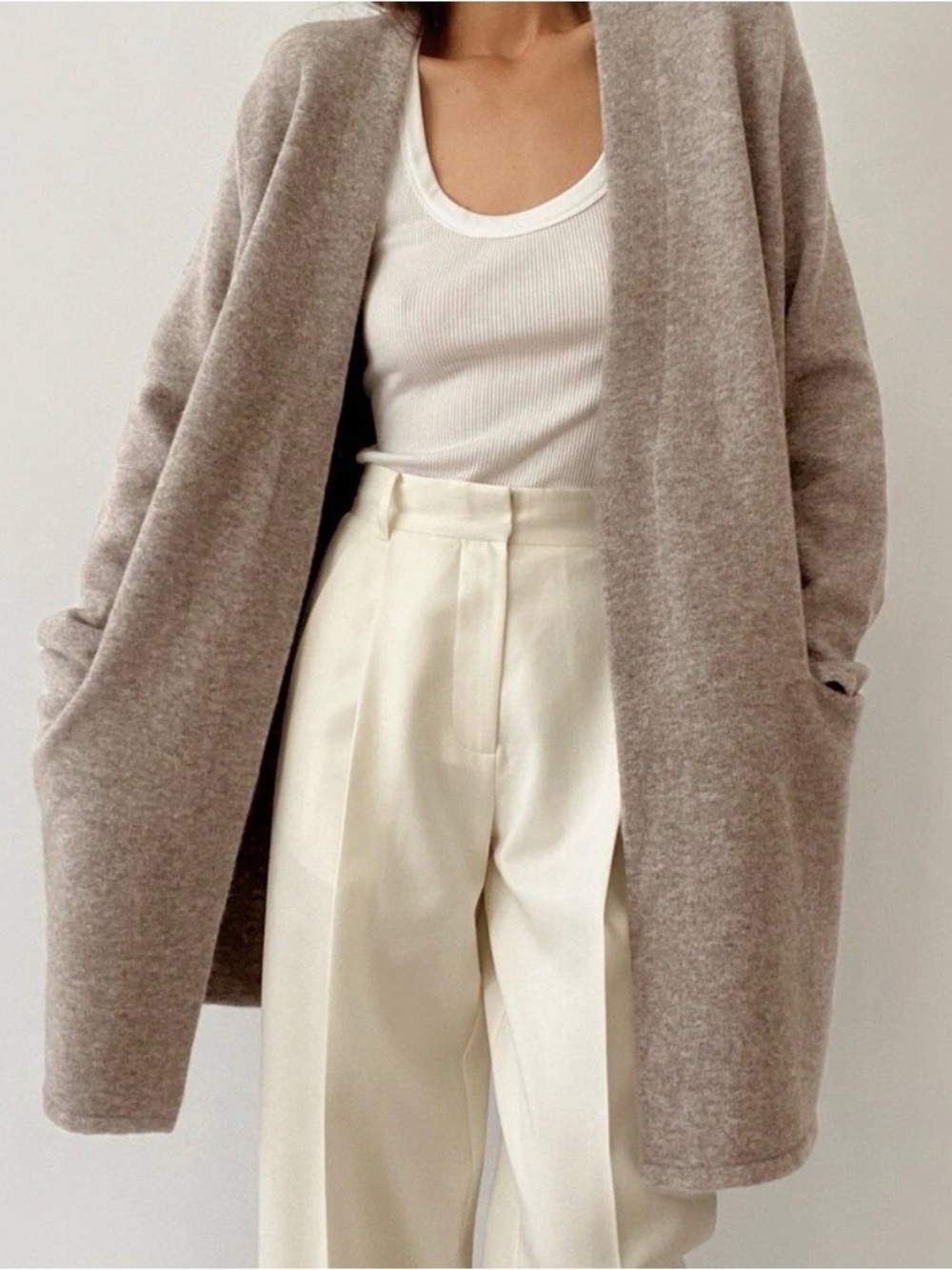 Jenni Kayne Merino Wool Yak Blend Sweater Coat Cardigan 1X Taupe